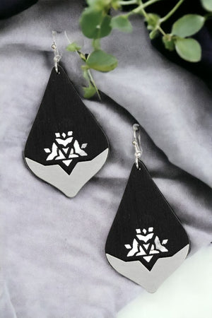 Wood Cut Out Detail Drop Earring