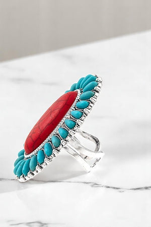 WESTERN OVAL GEMSTONE FRAMED CUFF RING