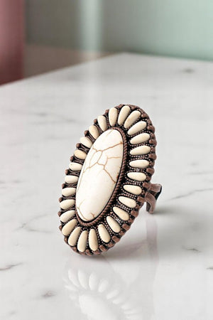 WESTERN OVAL GEMSTONE FRAMED CUFF RING