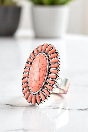 WESTERN OVAL GEMSTONE FRAMED CUFF RING