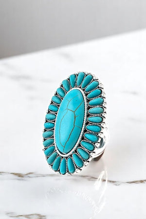 WESTERN OVAL GEMSTONE FRAMED CUFF RING