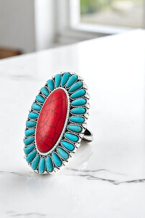 WESTERN OVAL GEMSTONE FRAMED CUFF RING