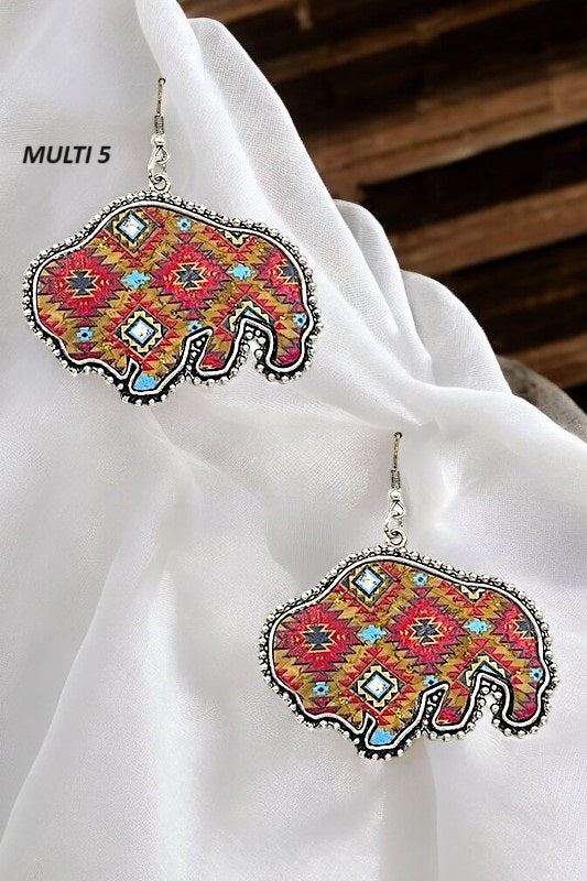 Western Print Bull Dangle Earring