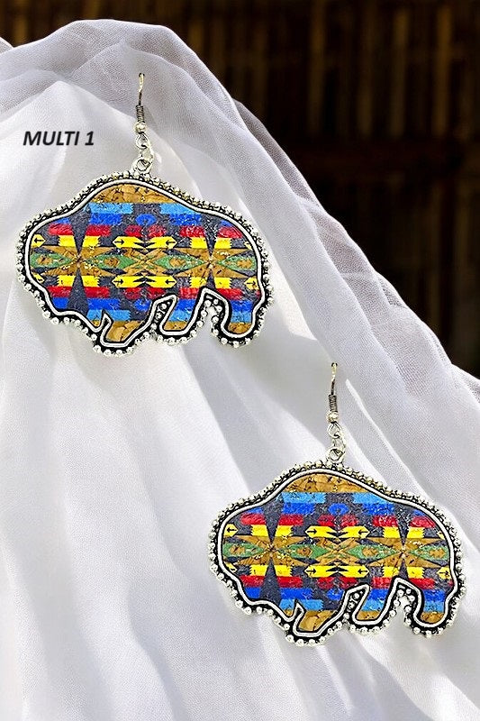 Western Print Bull Dangle Earring