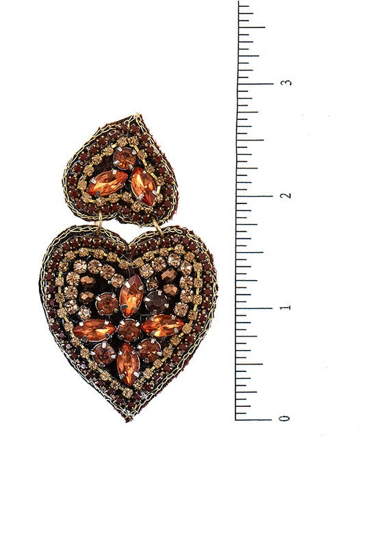 Beaded Double Heart Drop Earring