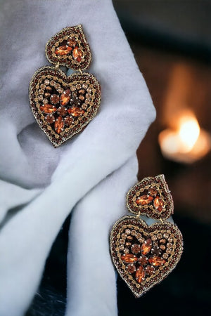 Beaded Double Heart Drop Earring