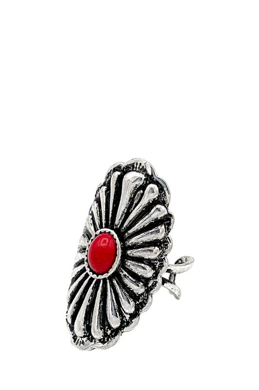 CONCHO DETAIL GEM ACCENT CUFF RING