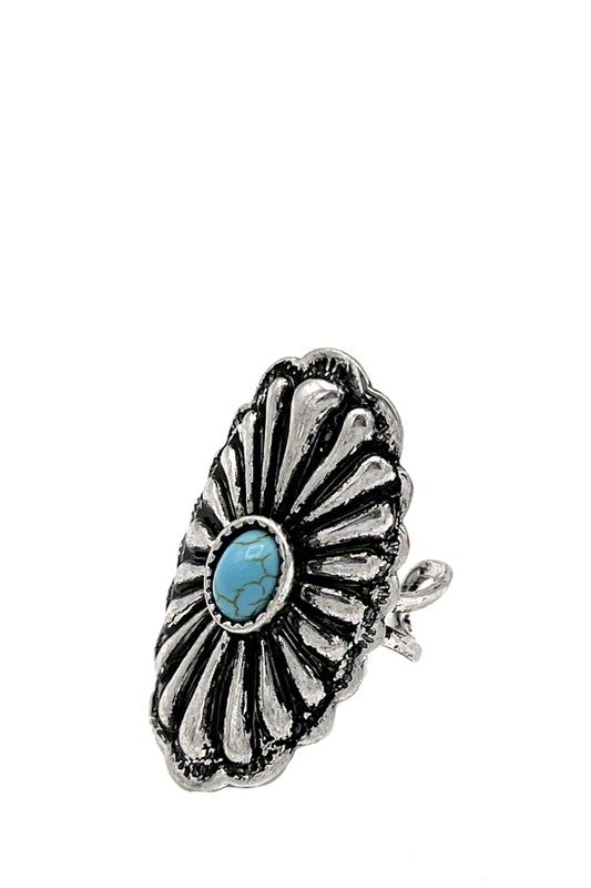 CONCHO DETAIL GEM ACCENT CUFF RING