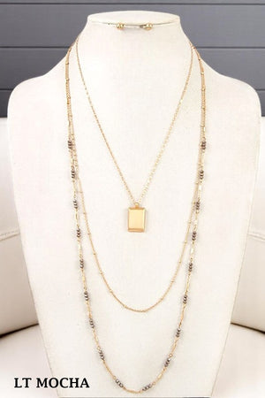 STATION BEAD PENDANT LAYERED NECKALCE SET