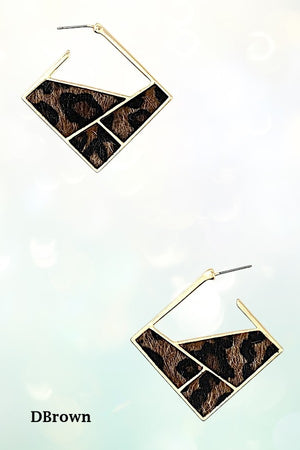 GEO PATTERN MIX ANIMAL PRINT DROP EARRING