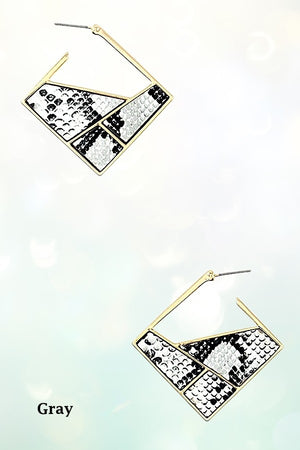 GEO PATTERN MIX ANIMAL PRINT DROP EARRING