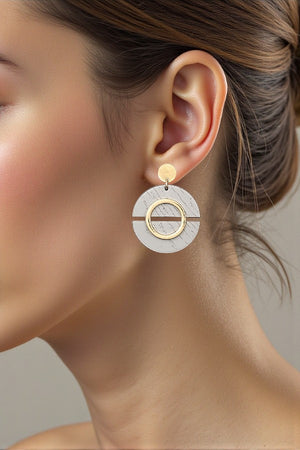 TWO SEMICIRLE WOOD LINK ROUND DROP EARRING