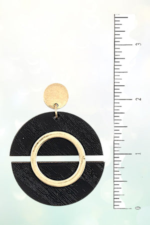 TWO SEMICIRLE WOOD LINK ROUND DROP EARRING