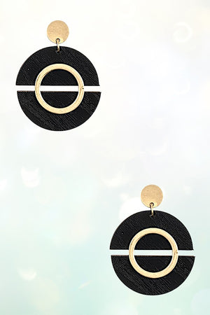 TWO SEMICIRLE WOOD LINK ROUND DROP EARRING
