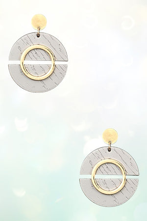 TWO SEMICIRLE WOOD LINK ROUND DROP EARRING