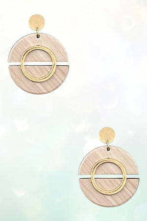 TWO SEMICIRLE WOOD LINK ROUND DROP EARRING