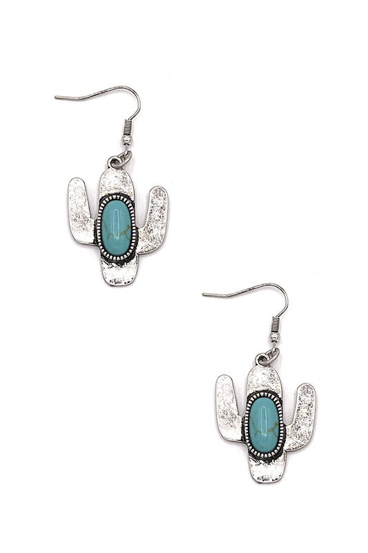 ETCHED CACTUS DANGLE EARRING