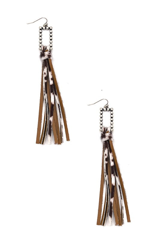 ANIMAL PRINT FRINGE DANGLE EARRING