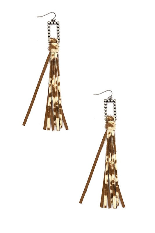 ANIMAL PRINT FRINGE DANGLE EARRING