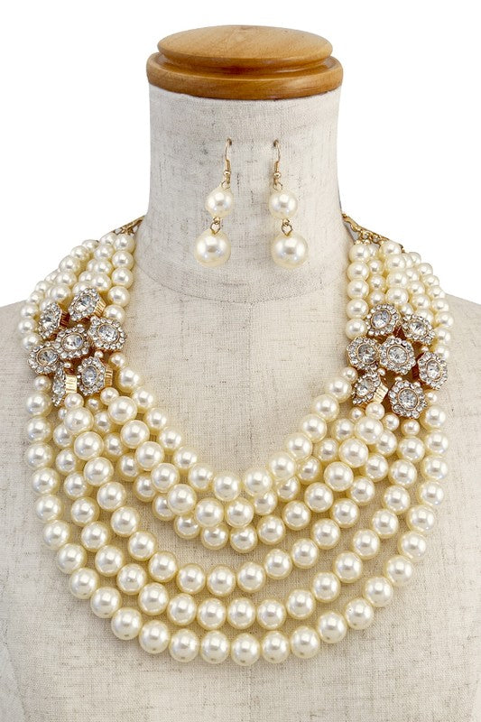 LAYERED PEARL GEM ACCENT NECKLACE SET