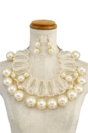 LARGE PEARL GEM BIB COLLAR NECKLACE SET