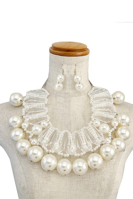 LARGE PEARL GEM BIB COLLAR NECKLACE SET