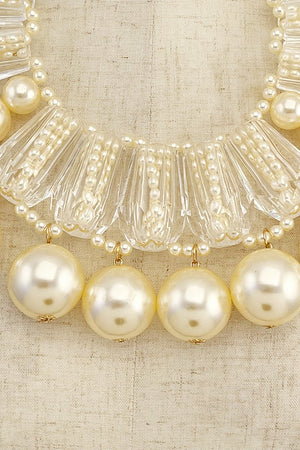 LARGE PEARL GEM BIB COLLAR NECKLACE SET