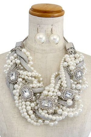 PEARL GEMSTONE BRAIDED COLLAR NECKLACE SET