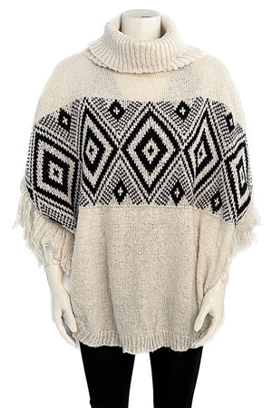 DIAMOND PATTERN TURTLE NECK POPNCHO