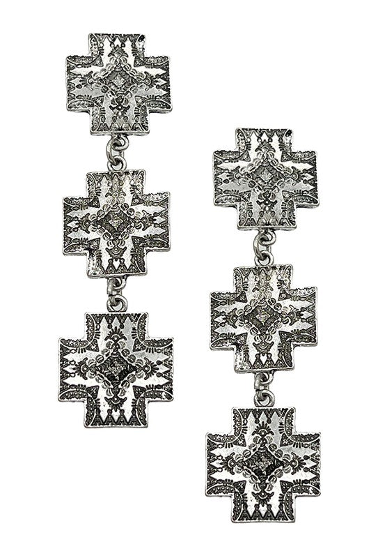 CROSS ETCHED LINK DROP EARRING