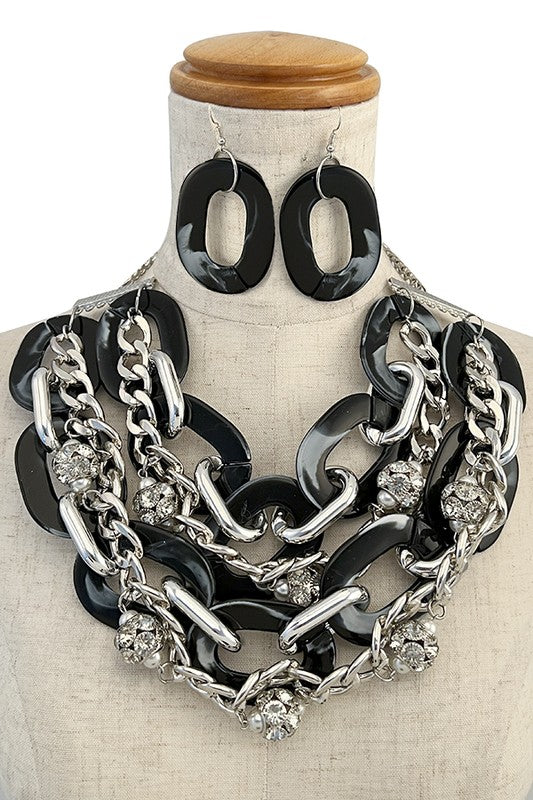 ACETATE MULTI CHAIN ACCENT BIB NECKLACE SET