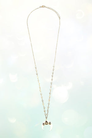 CURVED STONE PENDANT LONG BEADED NECKLACE