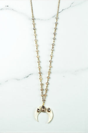 CURVED STONE PENDANT LONG BEADED NECKLACE