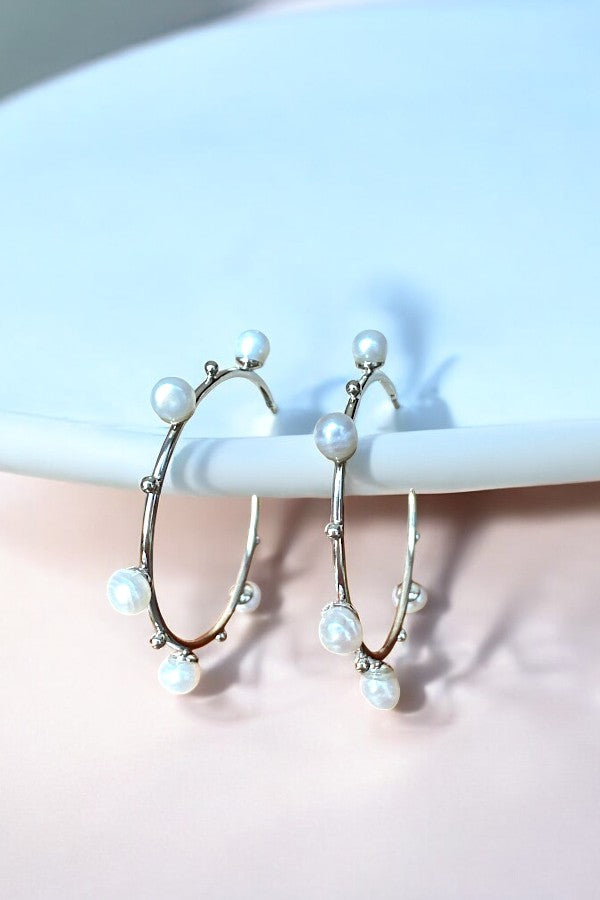 FRESHWATER PEARL ACCENT SEMI HOOP EARRING