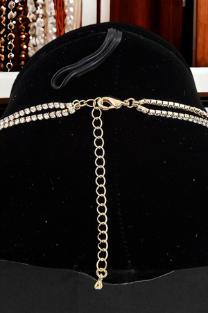 CRYSTAL GEM PAVE PEARL STATION LONG NECKLACE