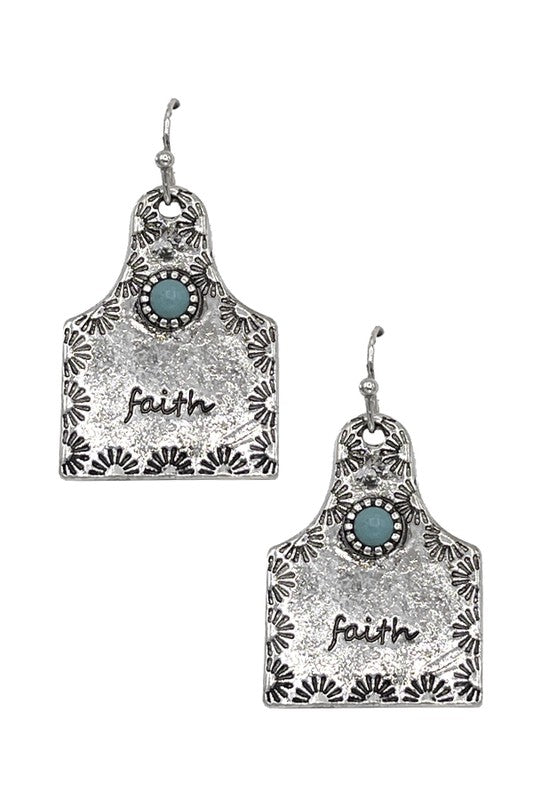 FAITH ETCHED TAG DANGLE EARRING