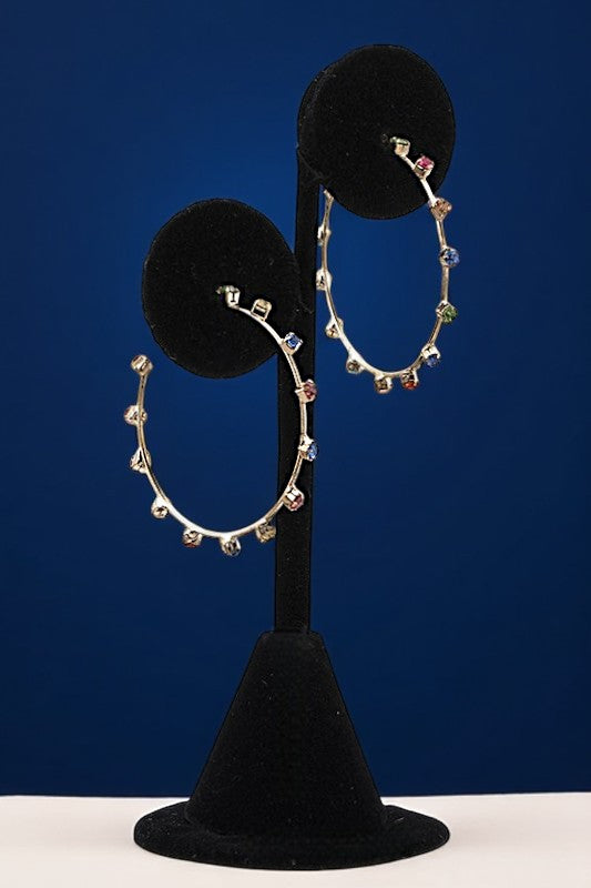 SMALL GEM STATION SEMI HOOP EARRING