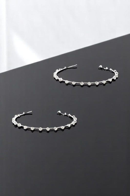 LARGE GEM STATION SEMI HOOP EARRING