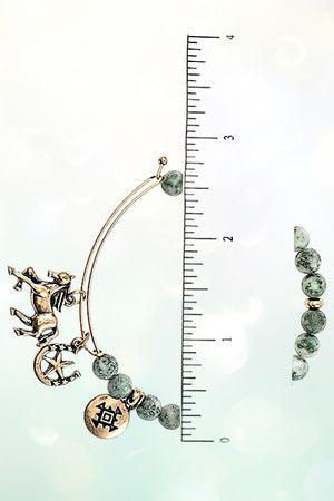 HORSE MULTI CHARMS DANGLE BEADED BANGLE BRACELET