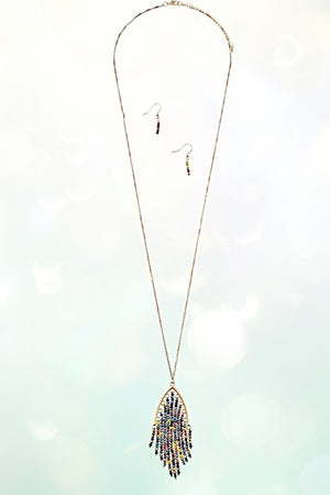 ELONGATED FRINGE BEAD PENDANT NECKLACE SET