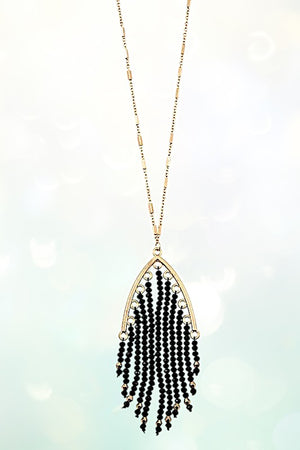 ELONGATED FRINGE BEAD PENDANT NECKLACE SET