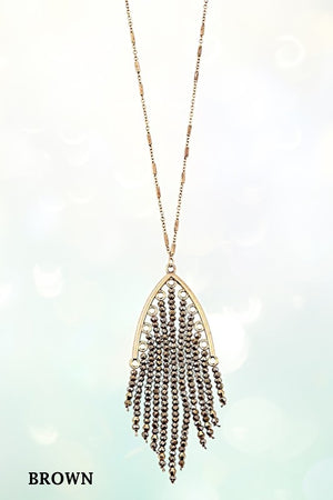 ELONGATED FRINGE BEAD PENDANT NECKLACE SET