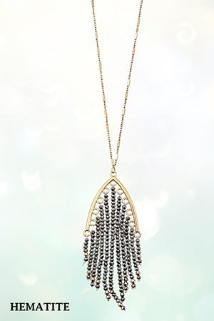 ELONGATED FRINGE BEAD PENDANT NECKLACE SET