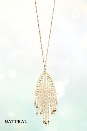 ELONGATED FRINGE BEAD PENDANT NECKLACE SET