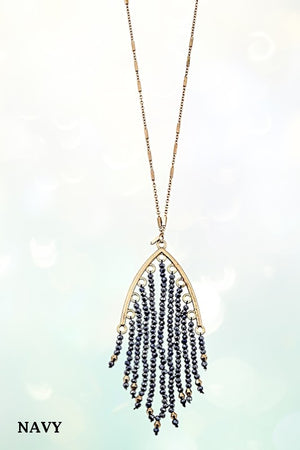 ELONGATED FRINGE BEAD PENDANT NECKLACE SET