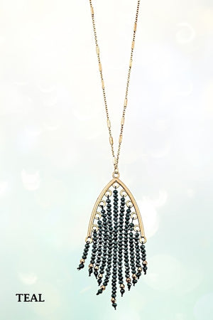 ELONGATED FRINGE BEAD PENDANT NECKLACE SET