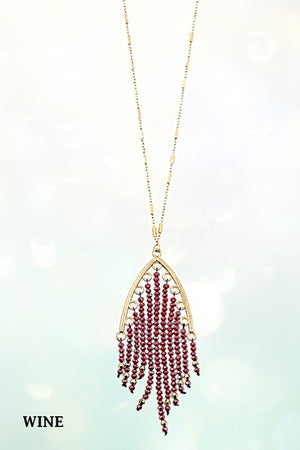 ELONGATED FRINGE BEAD PENDANT NECKLACE SET