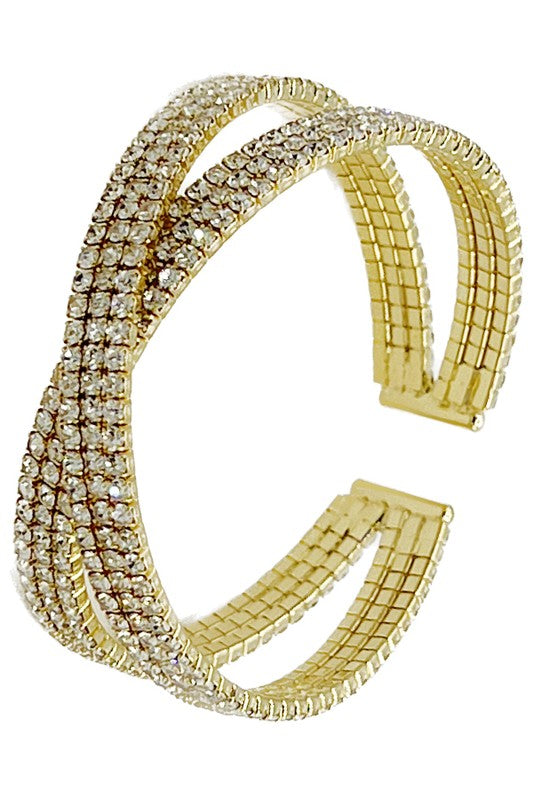 CROSSED RHINESTONE PAVE FLEX BRACELET