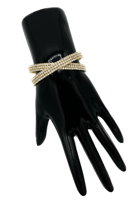 CROSSED RHINESTONE PAVE FLEX BRACELET