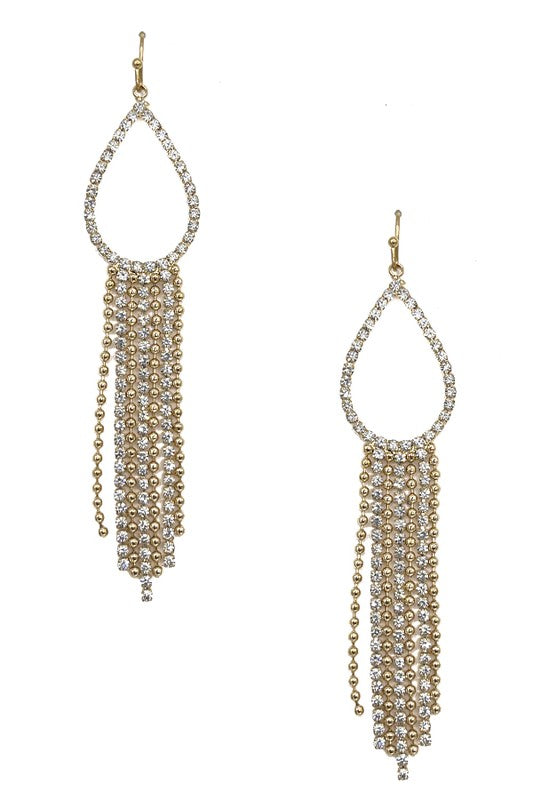 RHINESTONE PAVE TEARDROP FRINGE EARRING